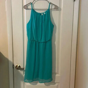 TACERA Women’s green midi dress with spaghetti straps,  medium dance prom flowy